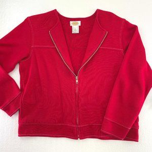 TALBOTS 100% cotton true red sweater knit jacket with white stitching - SZ L